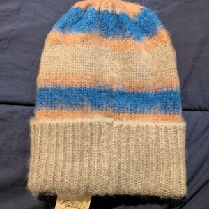 Free People Blue and Cream Striped Beanie